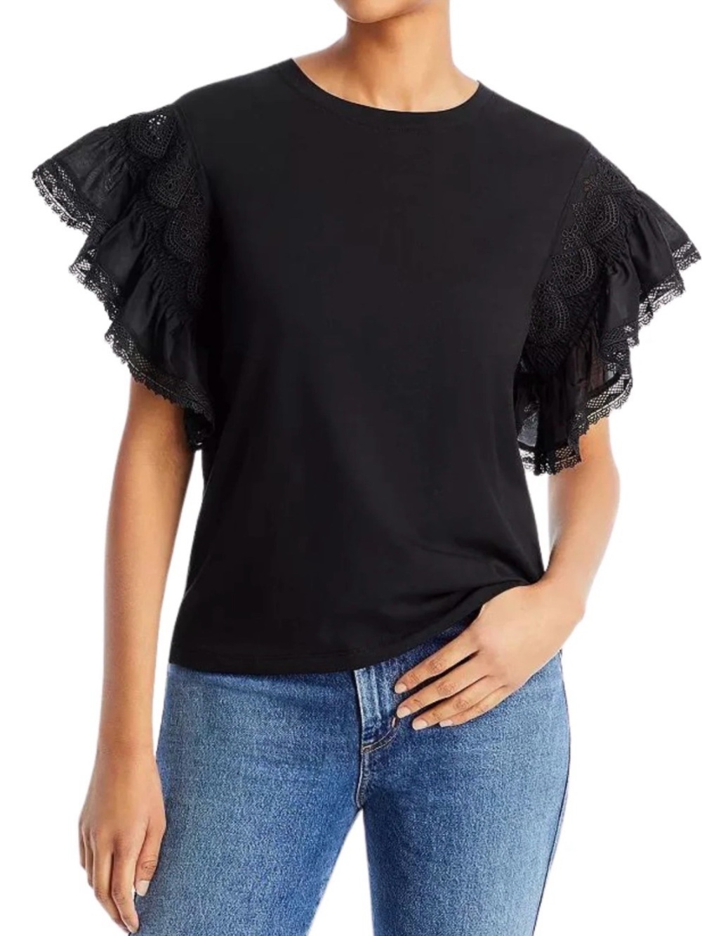 Kobi Halperin Black Raveena Flutter Sleeve Women's Top Lace